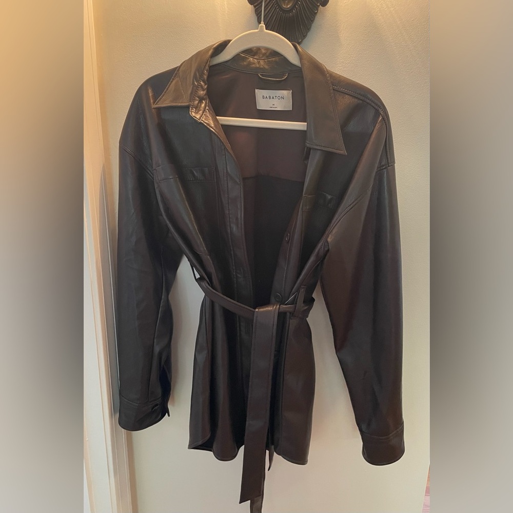 Aritzia Babaton Belted Vegan Leather Jacket